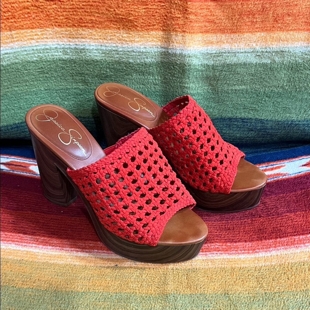 Jessica Simpson Red Crochet Mules